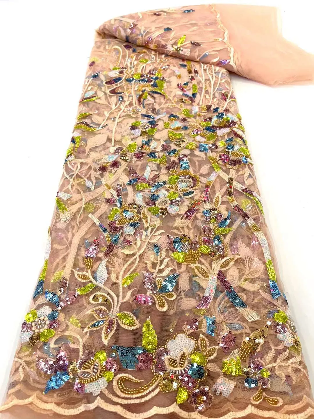 5 COLORS / 9 COLORS / Floral Heavy Beads Glitter Embroidered African French Mesh Lace Party Prom Bridal Dress Fabric