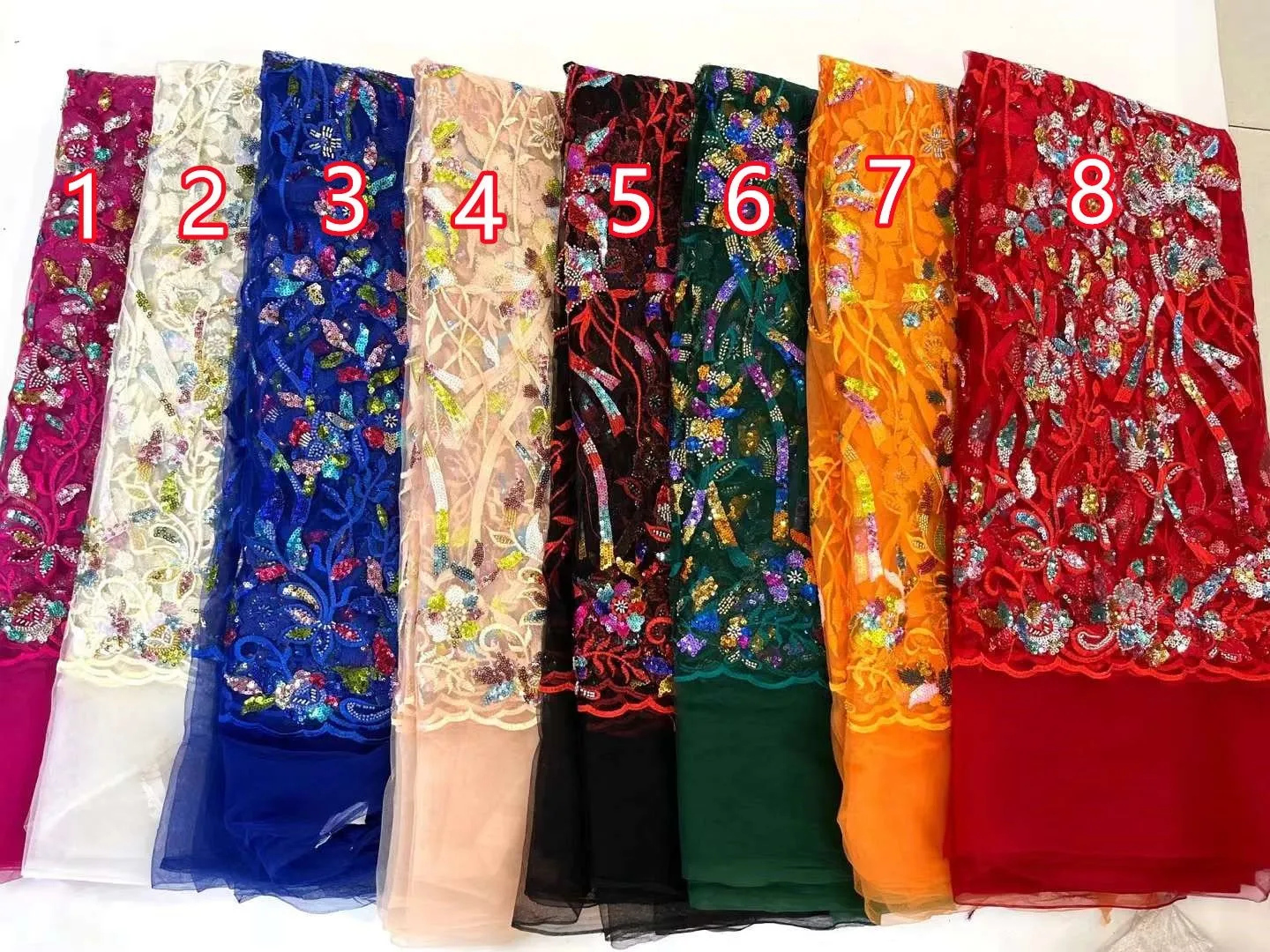 5 COLORS / 9 COLORS / Floral Heavy Beads Glitter Embroidered African French Mesh Lace Party Prom Bridal Dress Fabric
