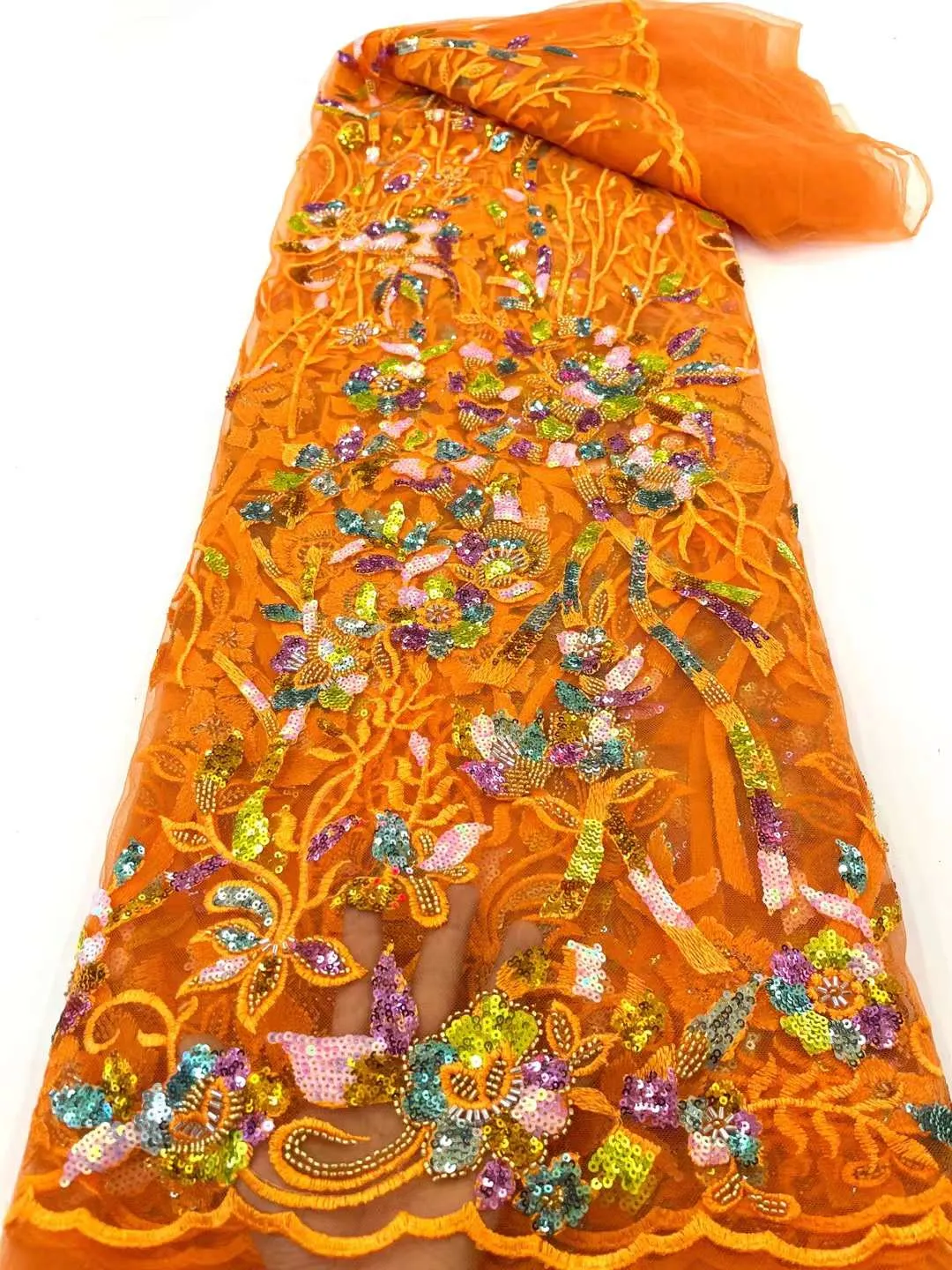 5 COLORS / 9 COLORS / Floral Heavy Beads Glitter Embroidered African French Mesh Lace Party Prom Bridal Dress Fabric
