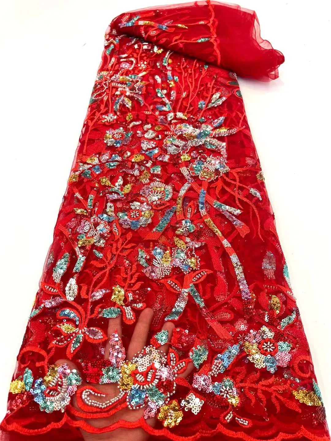 5 COLORS / 9 COLORS / Floral Heavy Beads Glitter Embroidered African French Mesh Lace Party Prom Bridal Dress Fabric