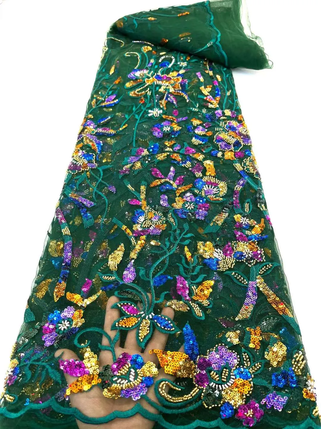 5 COLORS / 9 COLORS / Floral Heavy Beads Glitter Embroidered African French Mesh Lace Party Prom Bridal Dress Fabric