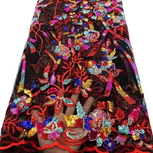 5 COLORS / 9 COLORS / Floral Heavy Beads Glitter Embroidered African French Mesh Lace Party Prom Bridal Dress Fabric