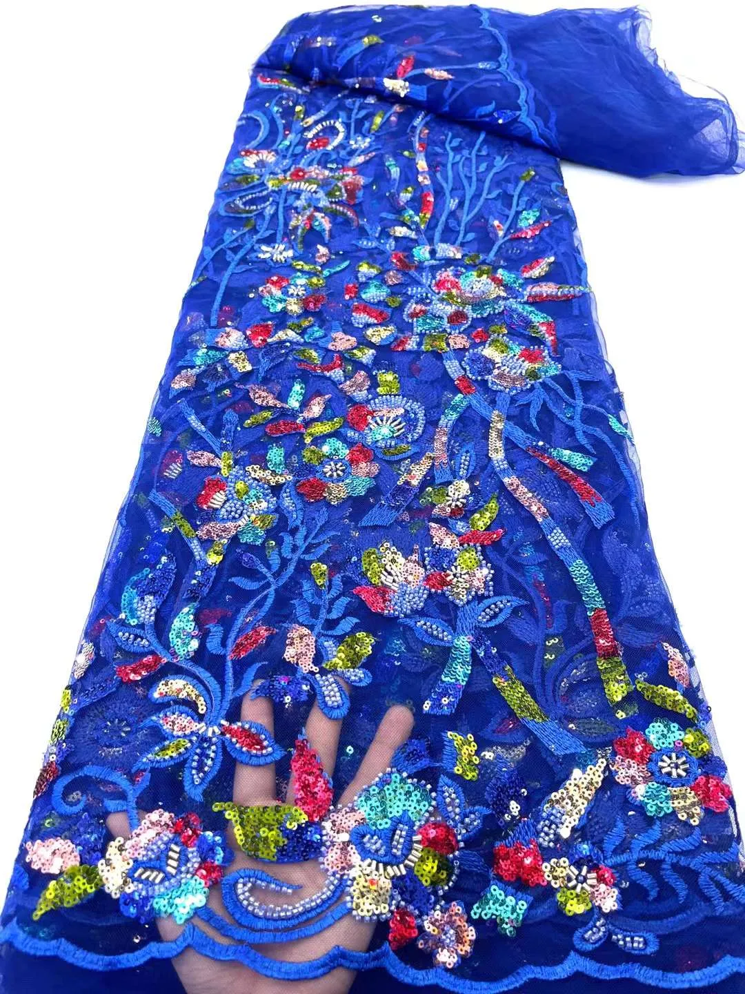 5 COLORS / 9 COLORS / Floral Heavy Beads Glitter Embroidered African French Mesh Lace Party Prom Bridal Dress Fabric
