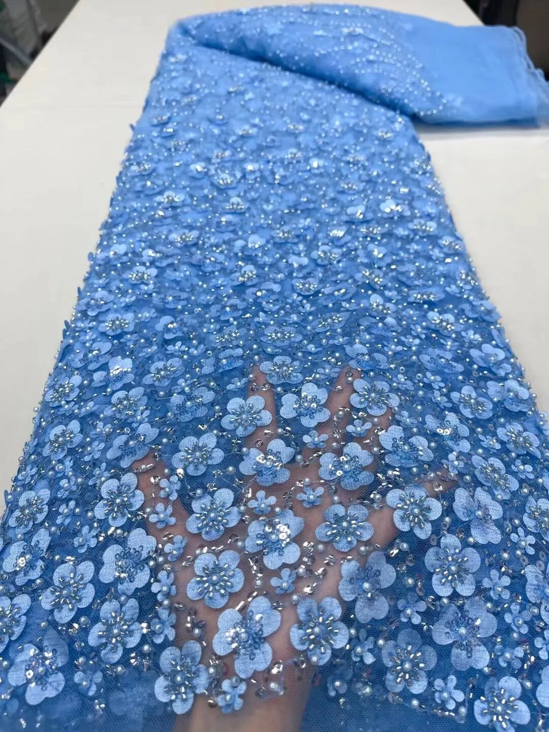 5 YARDS / 7 COLORS / Ambre Sequin Beaded Embroidered  Mesh Sparkly Lace Bridal Wedding Party Dress Fabric