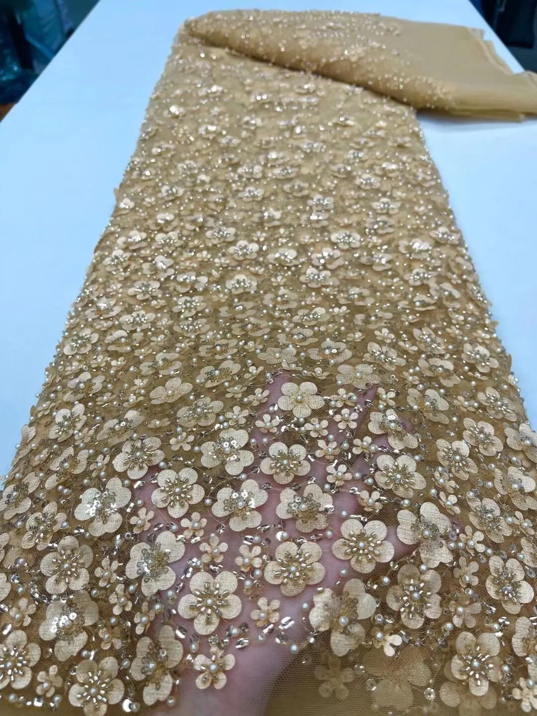 5 YARDS / 7 COLORS / Ambre Sequin Beaded Embroidered  Mesh Sparkly Lace Bridal Wedding Party Dress Fabric