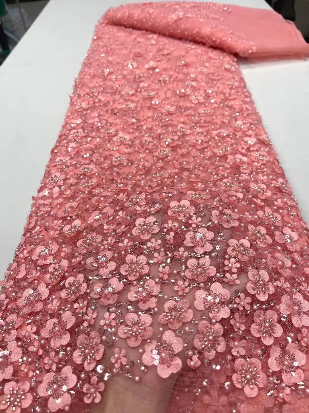 5 YARDS / 7 COLORS / Ambre Sequin Beaded Embroidered  Mesh Sparkly Lace Bridal Wedding Party Dress Fabric