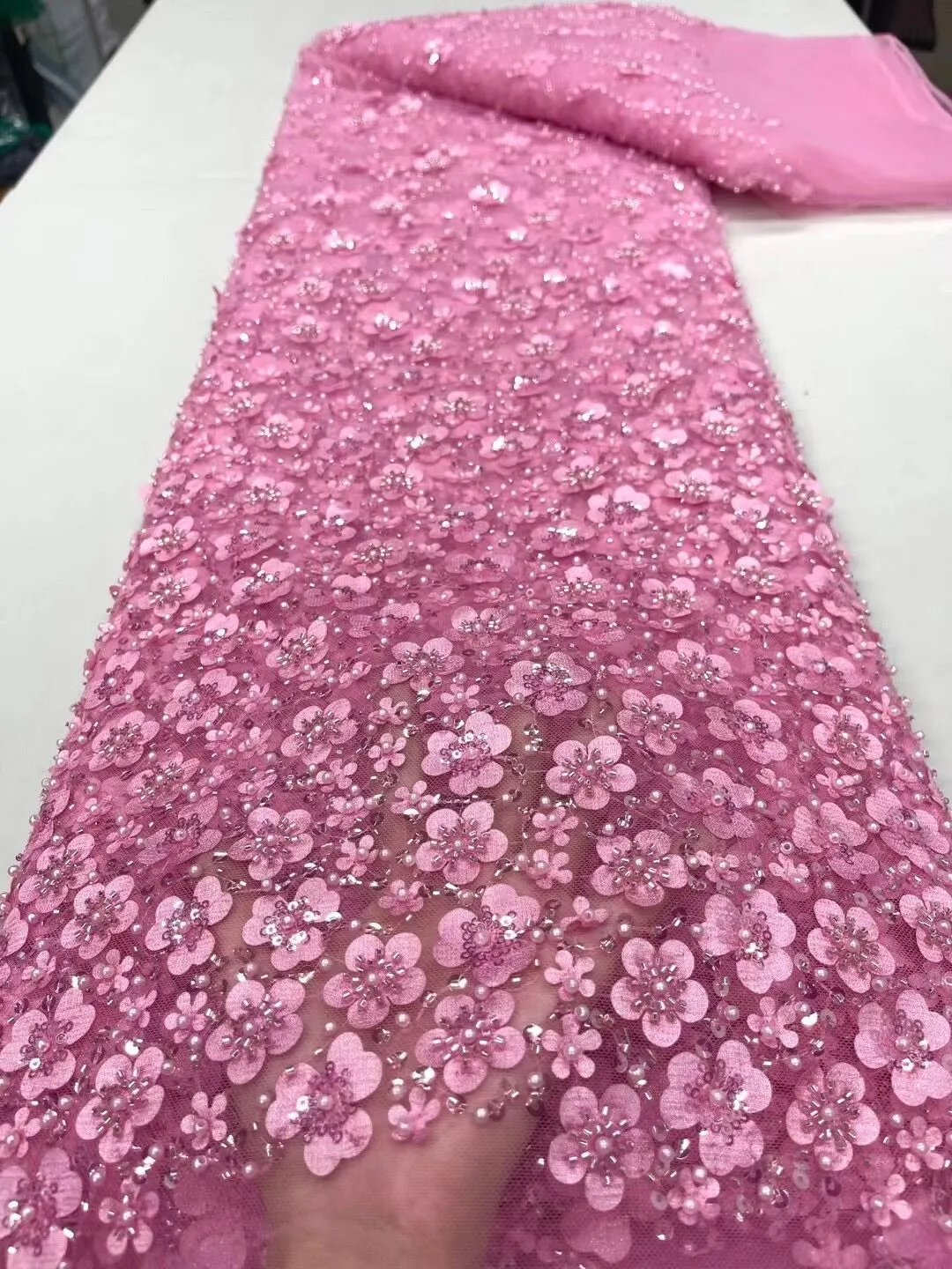 5 YARDS / 7 COLORS / Ambre Sequin Beaded Embroidered  Mesh Sparkly Lace Bridal Wedding Party Dress Fabric
