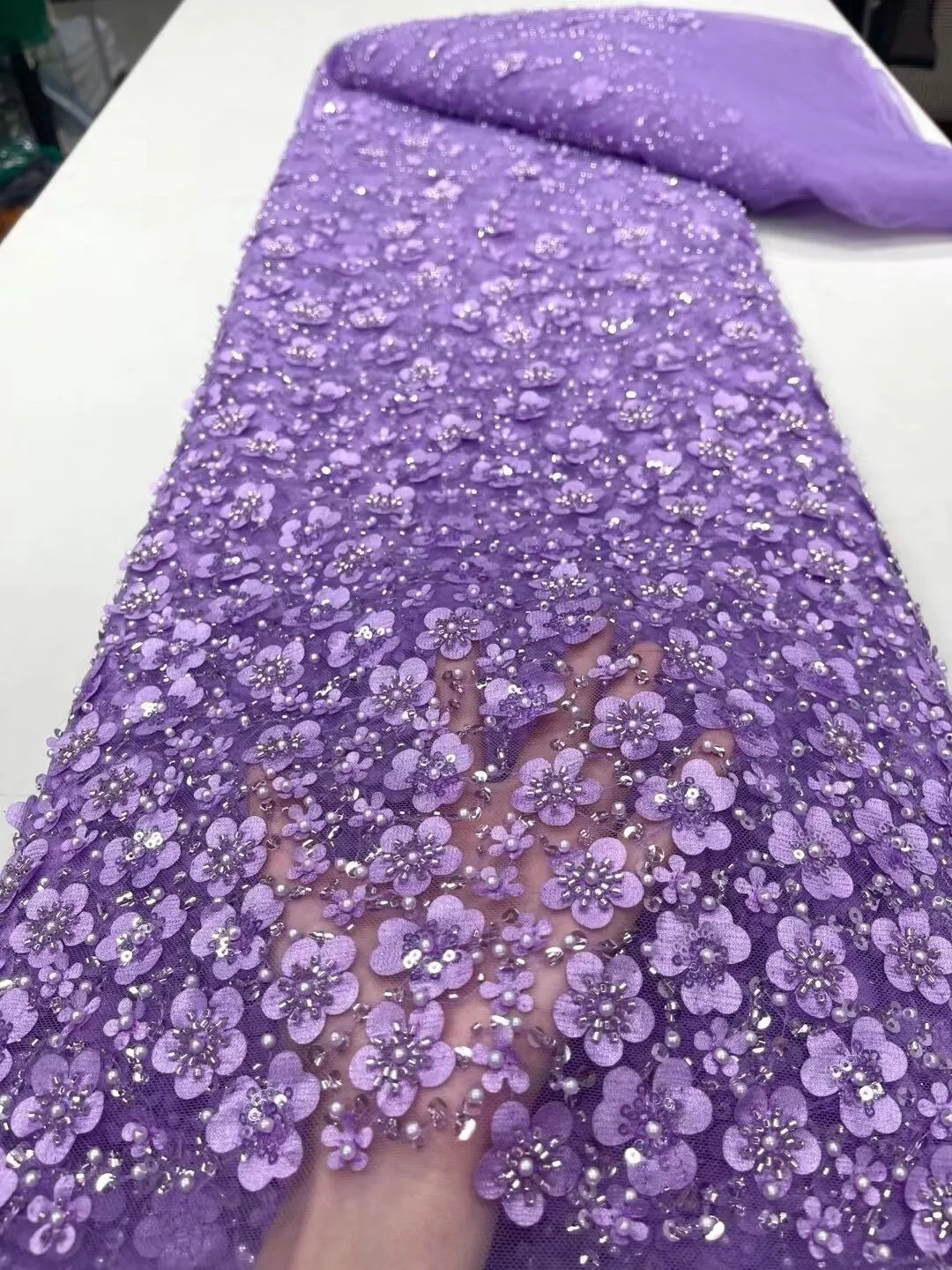 5 YARDS / 7 COLORS / Ambre Sequin Beaded Embroidered  Mesh Sparkly Lace Bridal Wedding Party Dress Fabric