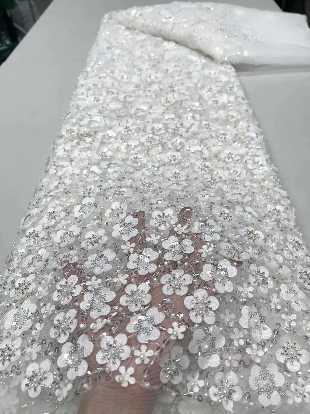 5 YARDS / 7 COLORS / Ambre Sequin Beaded Embroidered  Mesh Sparkly Lace Bridal Wedding Party Dress Fabric