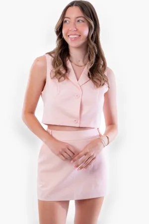 After Hours Blush Cropped Blazer Skirt Set