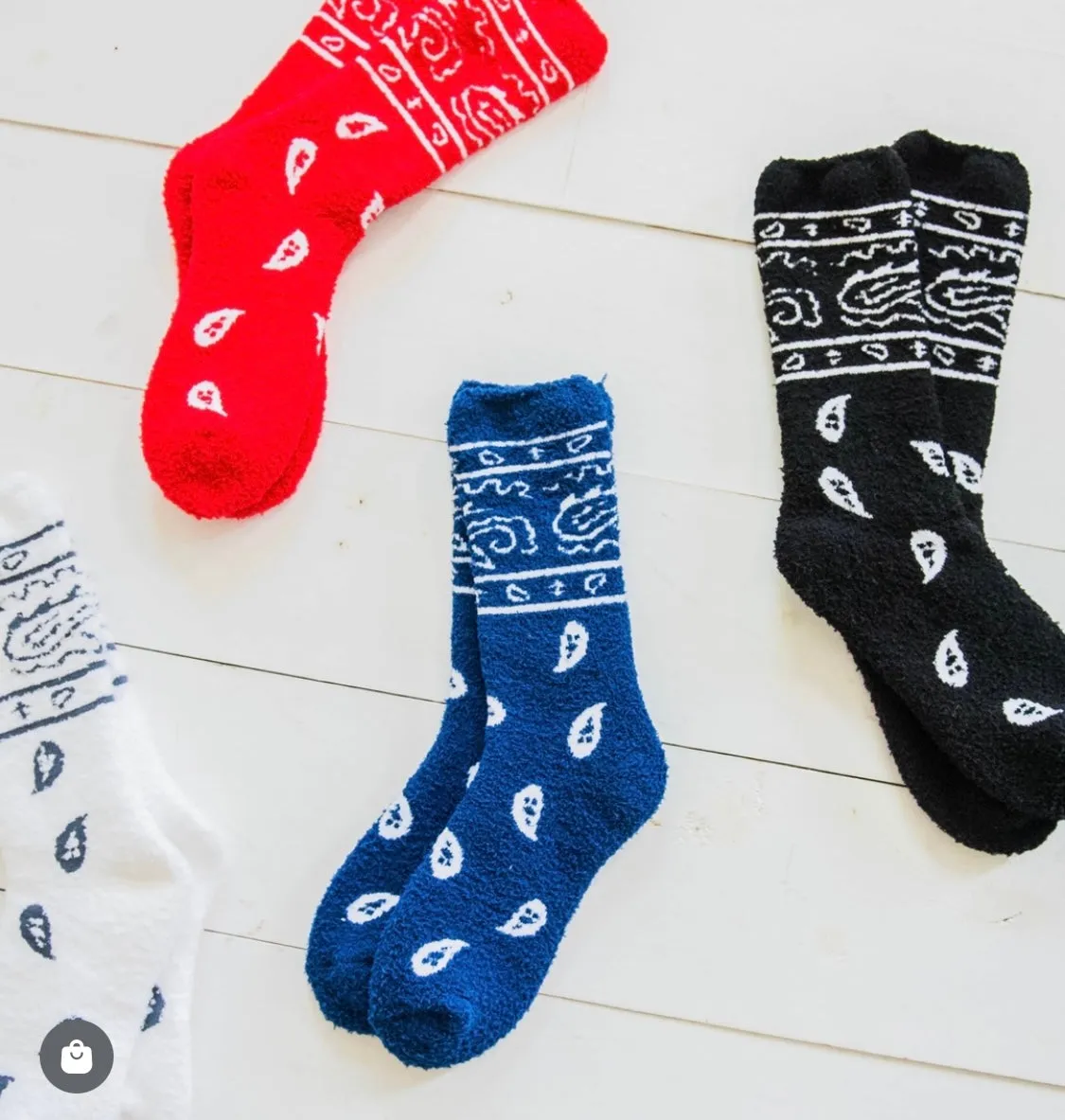 Bandana Cozy Crew Socks- Red or Navy