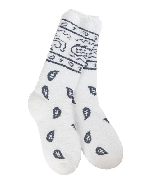 Bandana Cozy Crew Socks- Red or Navy