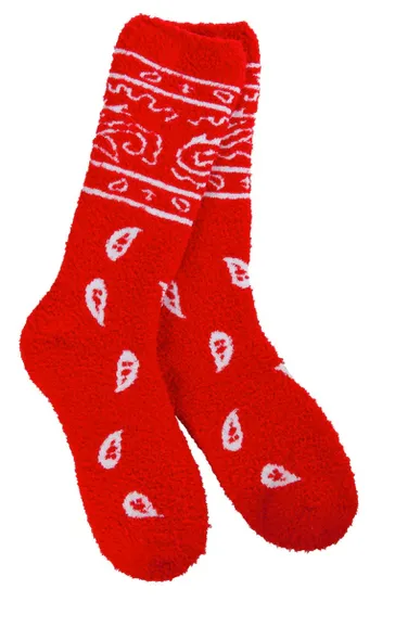 Bandana Cozy Crew Socks- Red or Navy