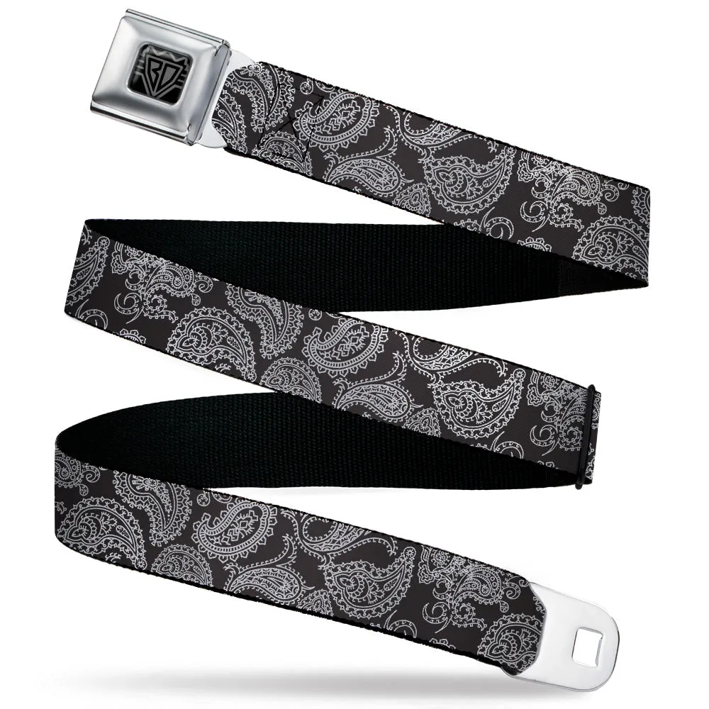 BD Wings Logo CLOSE-UP Black/Silver Seatbelt Belt - Paisley Black/White Webbing