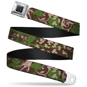 BD Wings Logo CLOSE-UP Full Color Black Silver Seatbelt Belt - Earthy Brown/Green Webbing