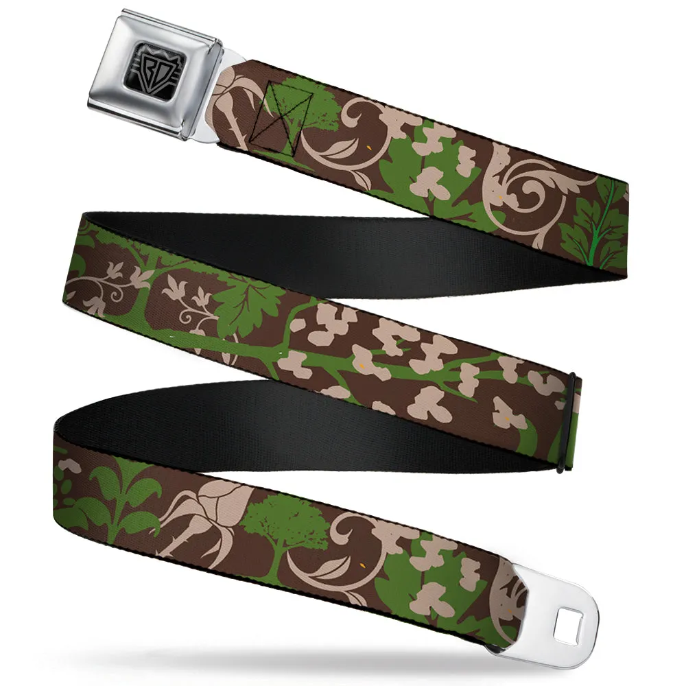 BD Wings Logo CLOSE-UP Full Color Black Silver Seatbelt Belt - Earthy Brown/Green Webbing