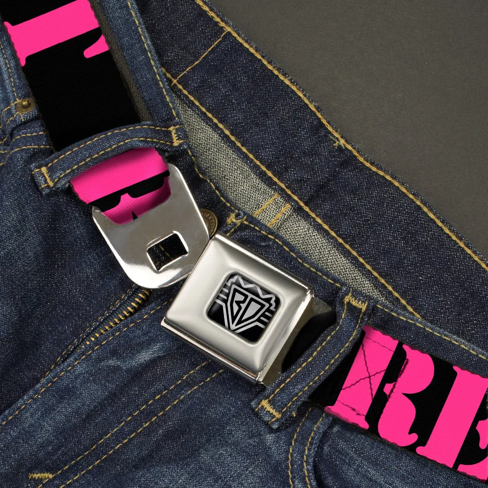BD Wings Logo CLOSE-UP Full Color Black Silver Seatbelt Belt - RESIST Stencil Black/Pink Webbing