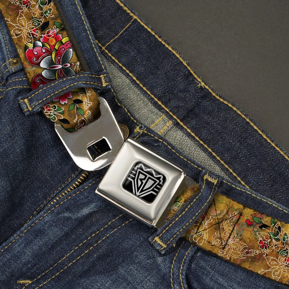 BD Wings Logo CLOSE-UP Full Color Black Silver Seatbelt Belt - TJ-Butterflies Webbing