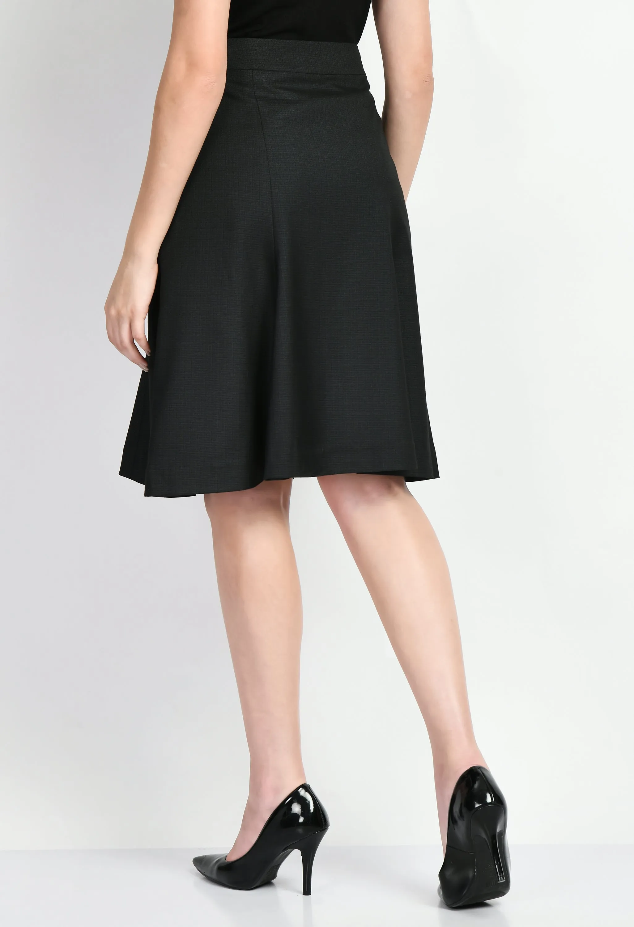 Black Cotton Blend Decisiveness Checked A-Line Skirt