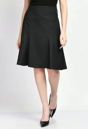 Black Cotton Blend Decisiveness Checked A-Line Skirt