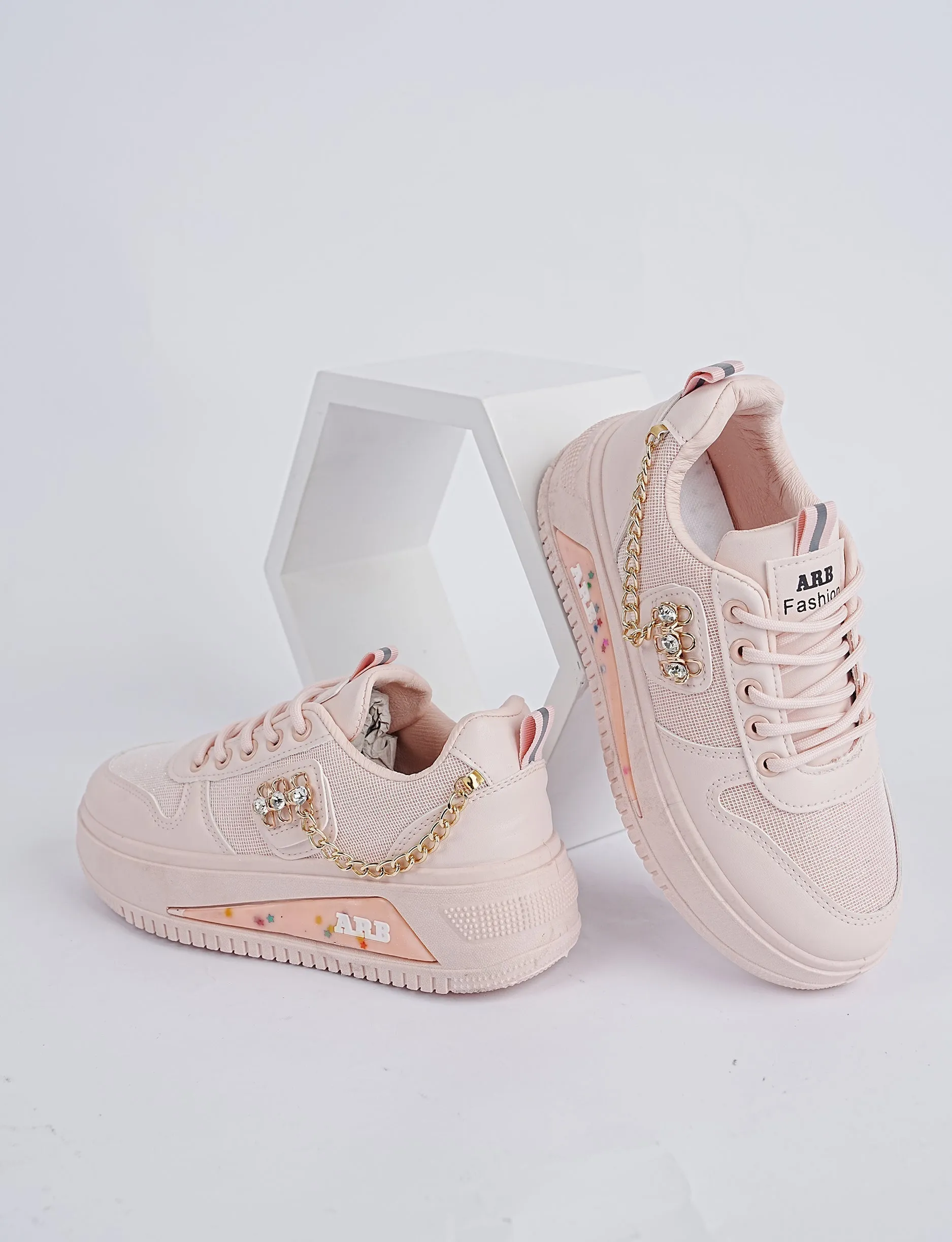Blush Luxe Chain Sneakers – Elegant Style, Everyday Comfort