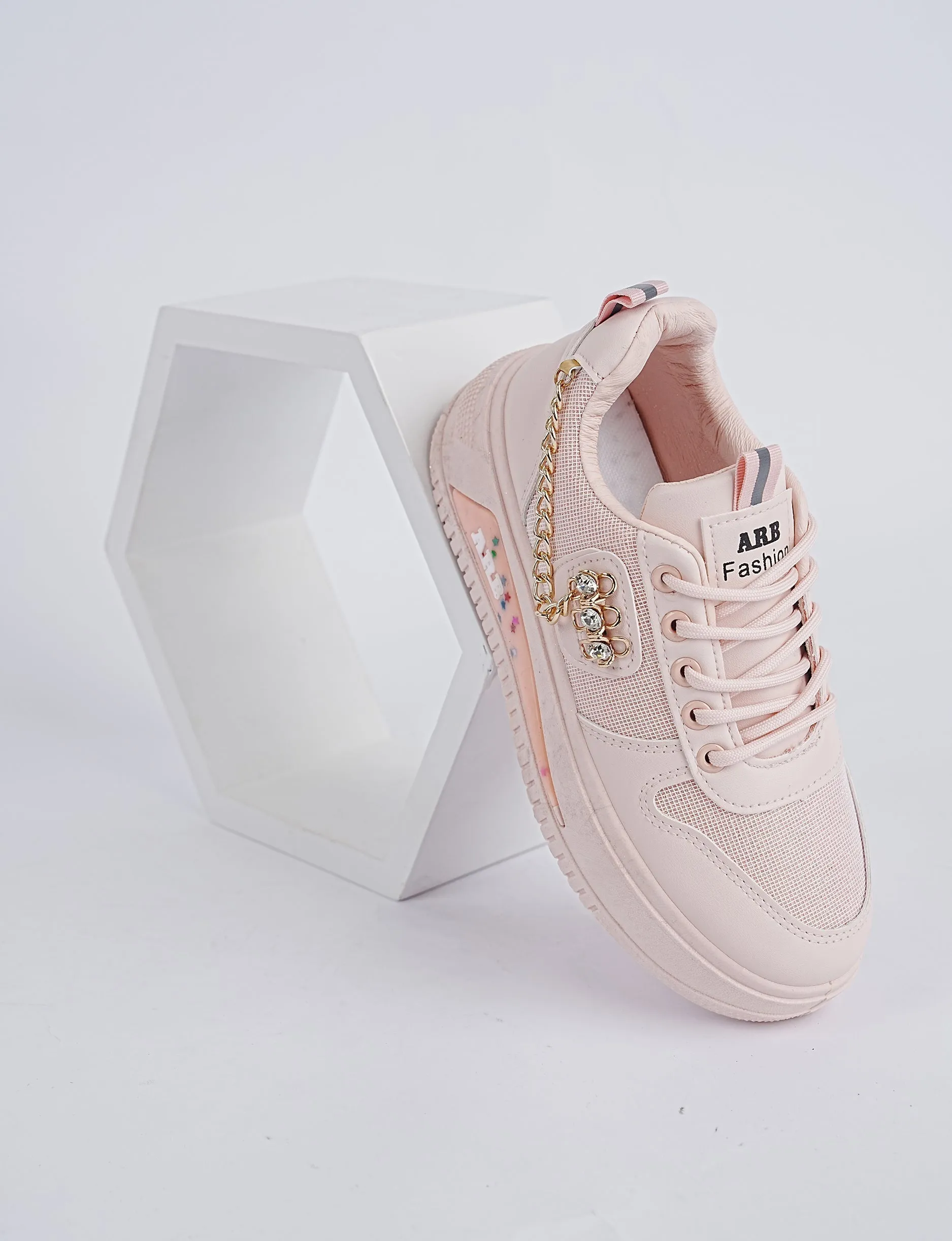 Blush Luxe Chain Sneakers – Elegant Style, Everyday Comfort