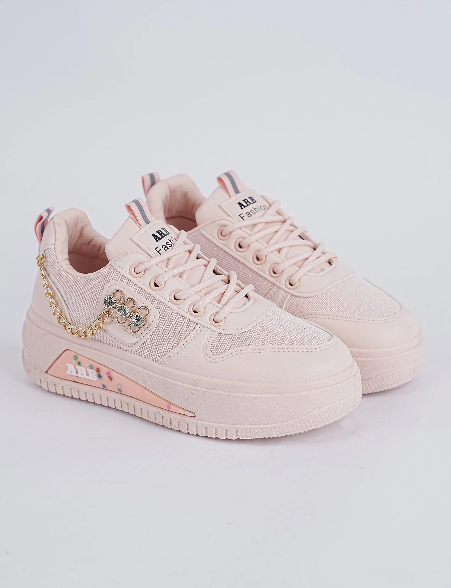 Blush Luxe Chain Sneakers – Elegant Style, Everyday Comfort