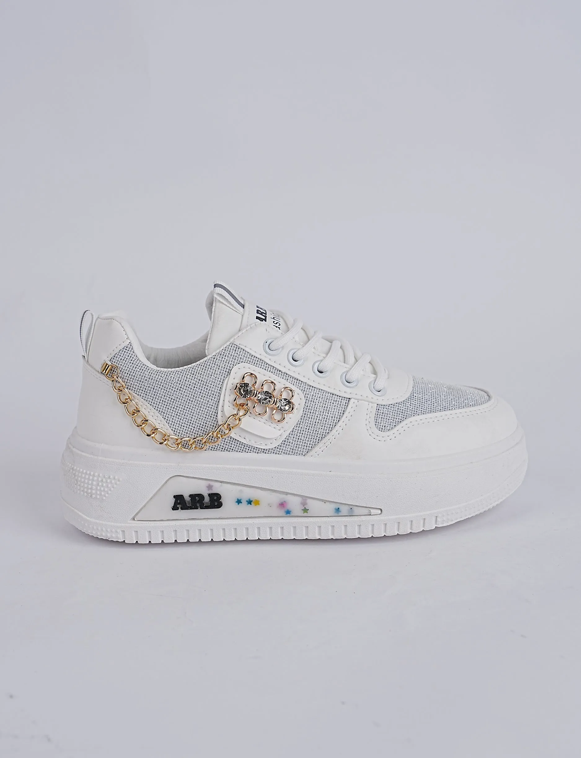 Blush Luxe Chain Sneakers White – Elegant Style, Everyday Comfort
