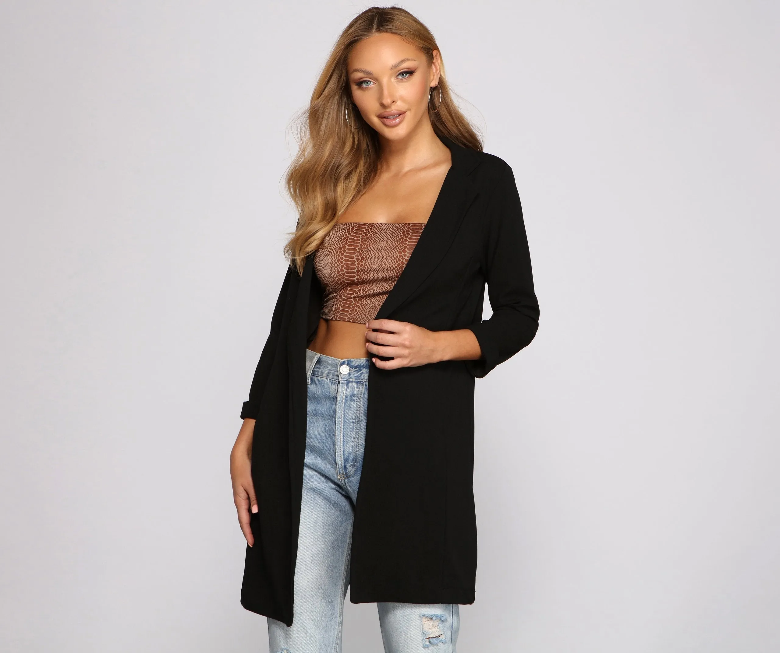 Boss Moves Crepe Long Line Blazer