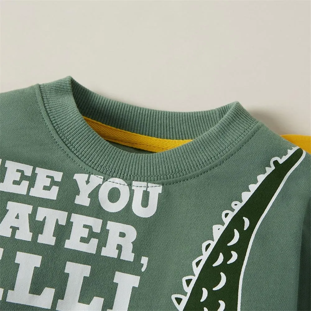 Boys Letter Printed Cartoon Dinosaur T-shirts