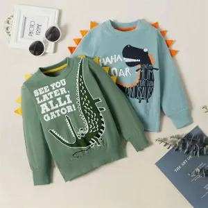 Boys Letter Printed Cartoon Dinosaur T-shirts