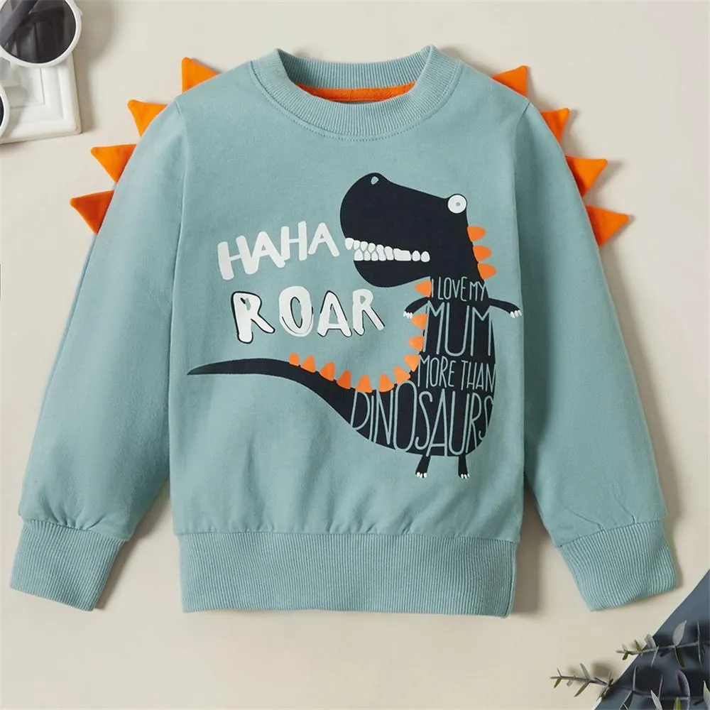 Boys Letter Printed Cartoon Dinosaur T-shirts