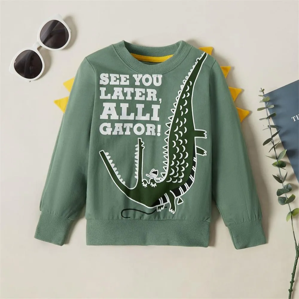 Boys Letter Printed Cartoon Dinosaur T-shirts