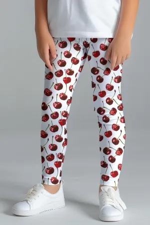 Cherries on Top Lucy White Fruity Print Sporty School Leggings - Girls