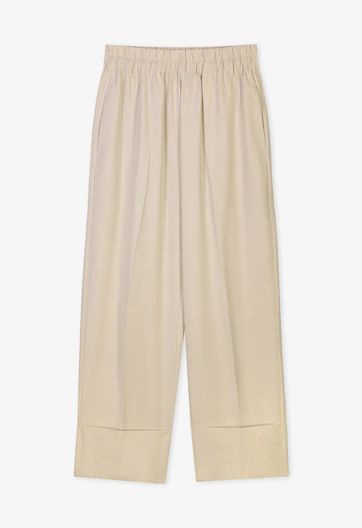 Choice Folded Hem Solid Trouser Beige