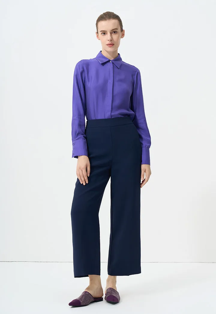 Choice Wide Leg Solid Trousers Navy