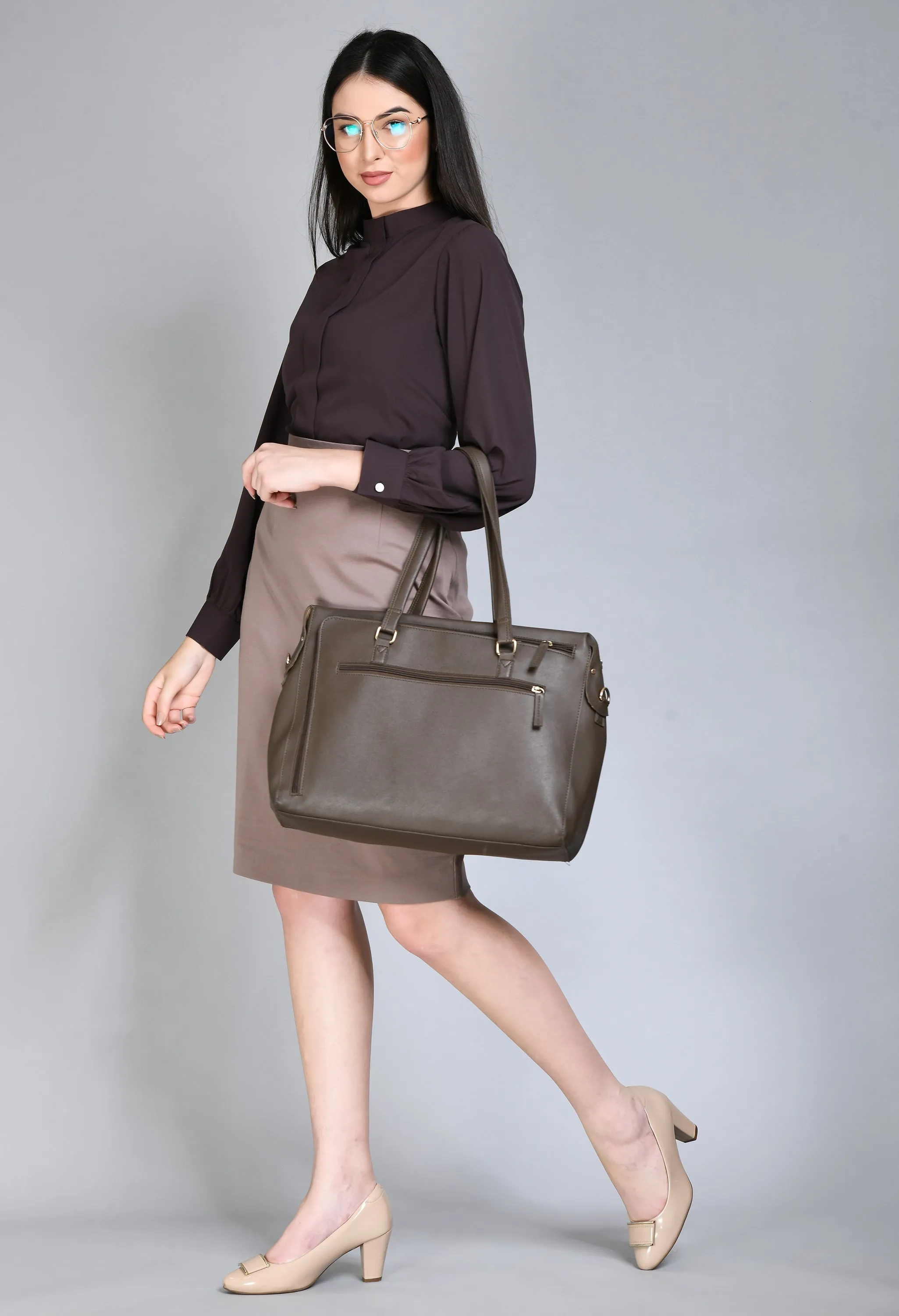 Coffee Brown Foresight High Neck Front Pleat Top