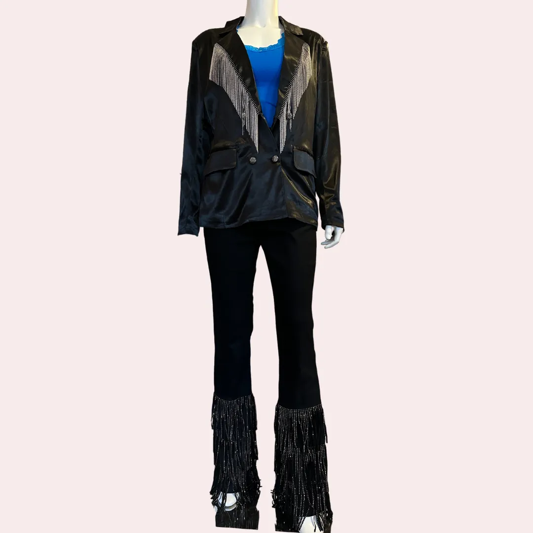 Cowboy tuxedo blazer with fringe