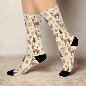 Cozy Christmas Crew Socks Delightful Reindeer Patterns