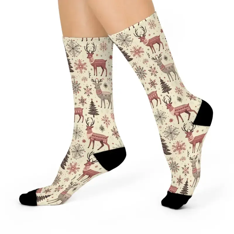 Cozy Christmas Crew Socks Delightful Reindeer Patterns