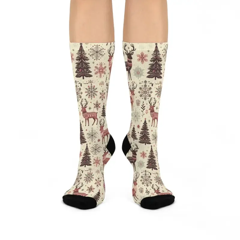 Cozy Christmas Crew Socks Delightful Reindeer Patterns