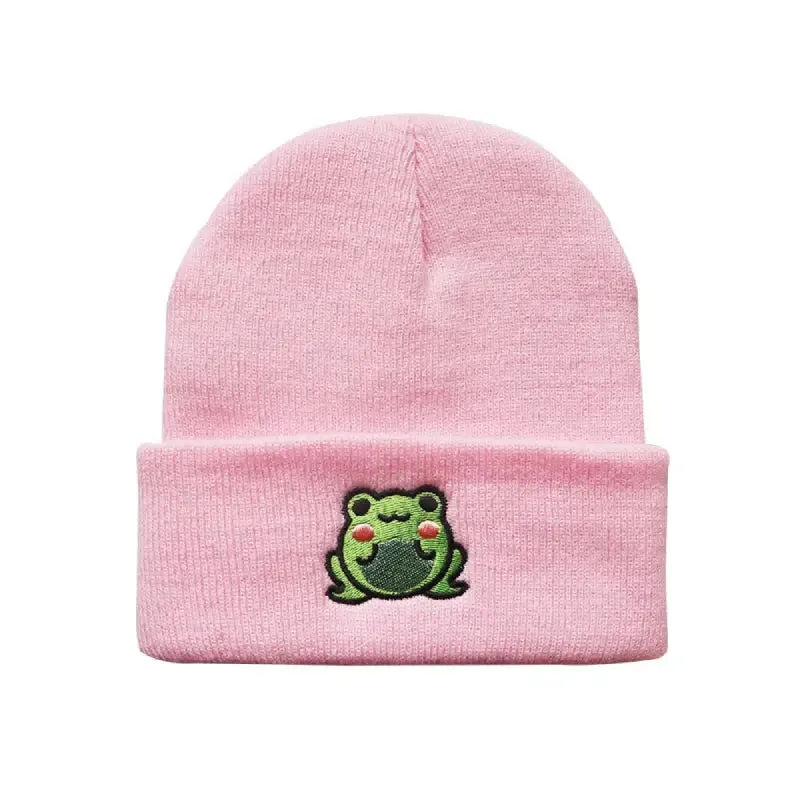 Cute Frog Embroidered Warm Beanie