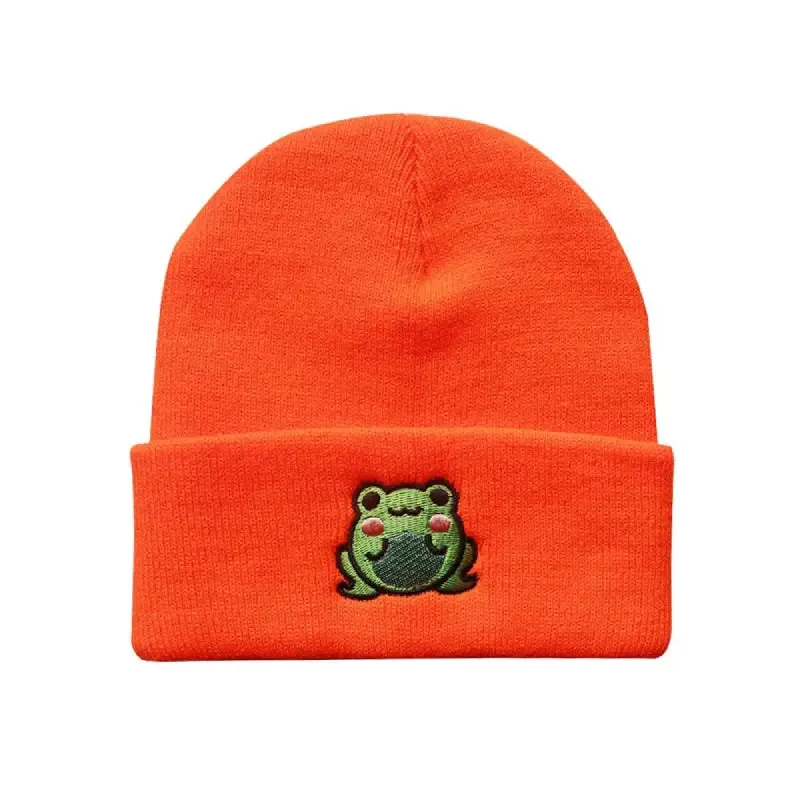 Cute Frog Embroidered Warm Beanie