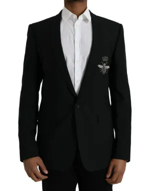 Dolce & Gabbana Black Blazer With Crown Bee Patch