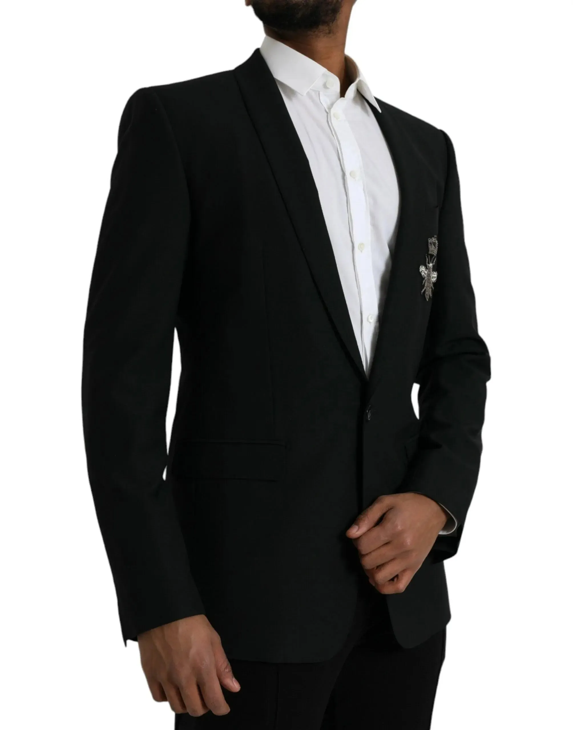 Dolce & Gabbana Black Blazer With Crown Bee Patch