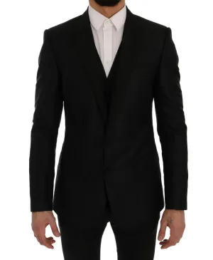 Dolce & Gabbana Elegant Black and Blue Silk Blend Blazer Set