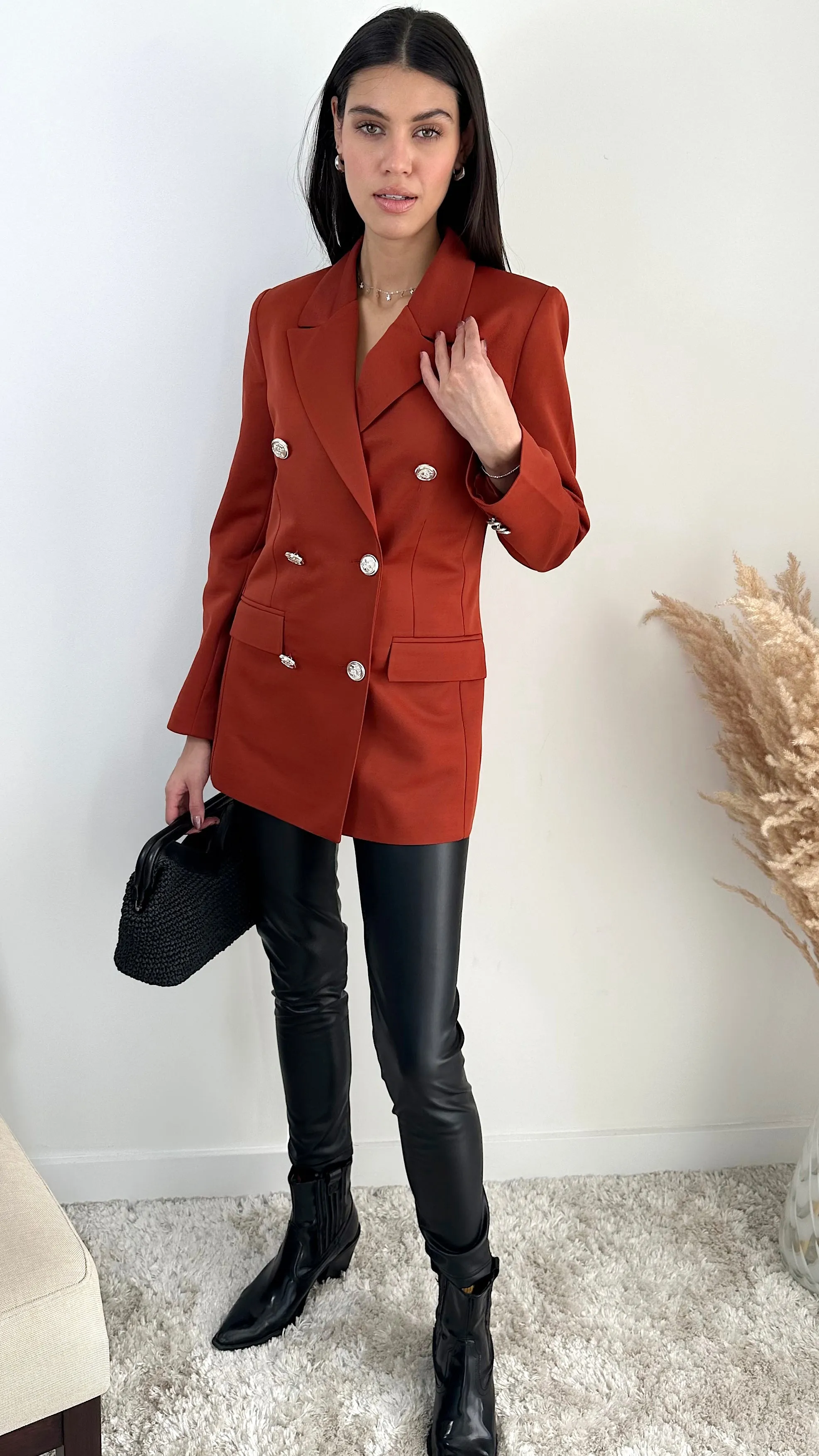 Double Breasted Blazer with Gold Buttons in Terracotta