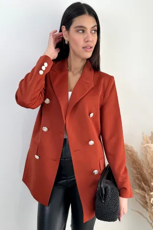 Double Breasted Blazer with Gold Buttons in Terracotta