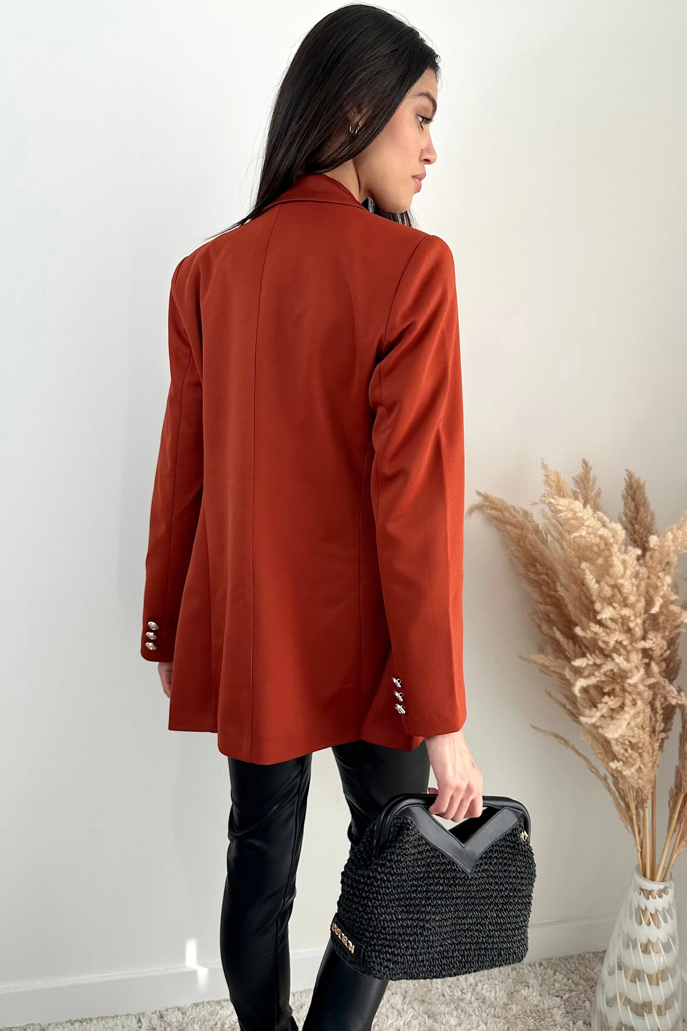 Double Breasted Blazer with Gold Buttons in Terracotta