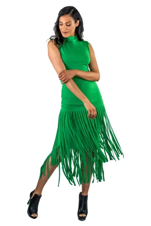 Elastic Waist Layered Calf Length Fringe Skirt